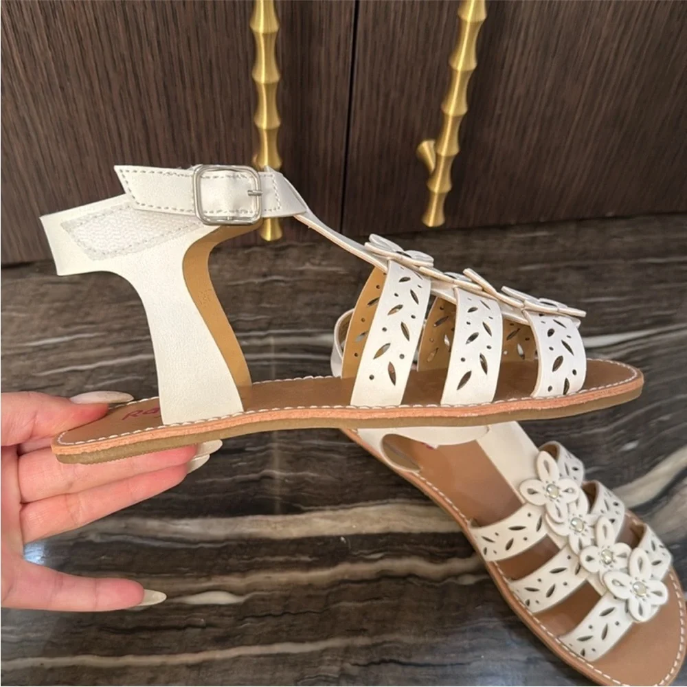 Rachel White Butterfly and Laser Cut Design Sandals NEW